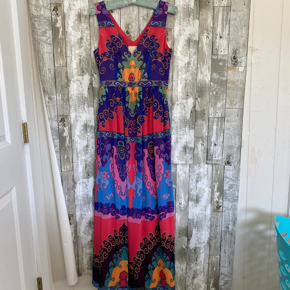 Modcloth colorful print sleeveless maxi dress S